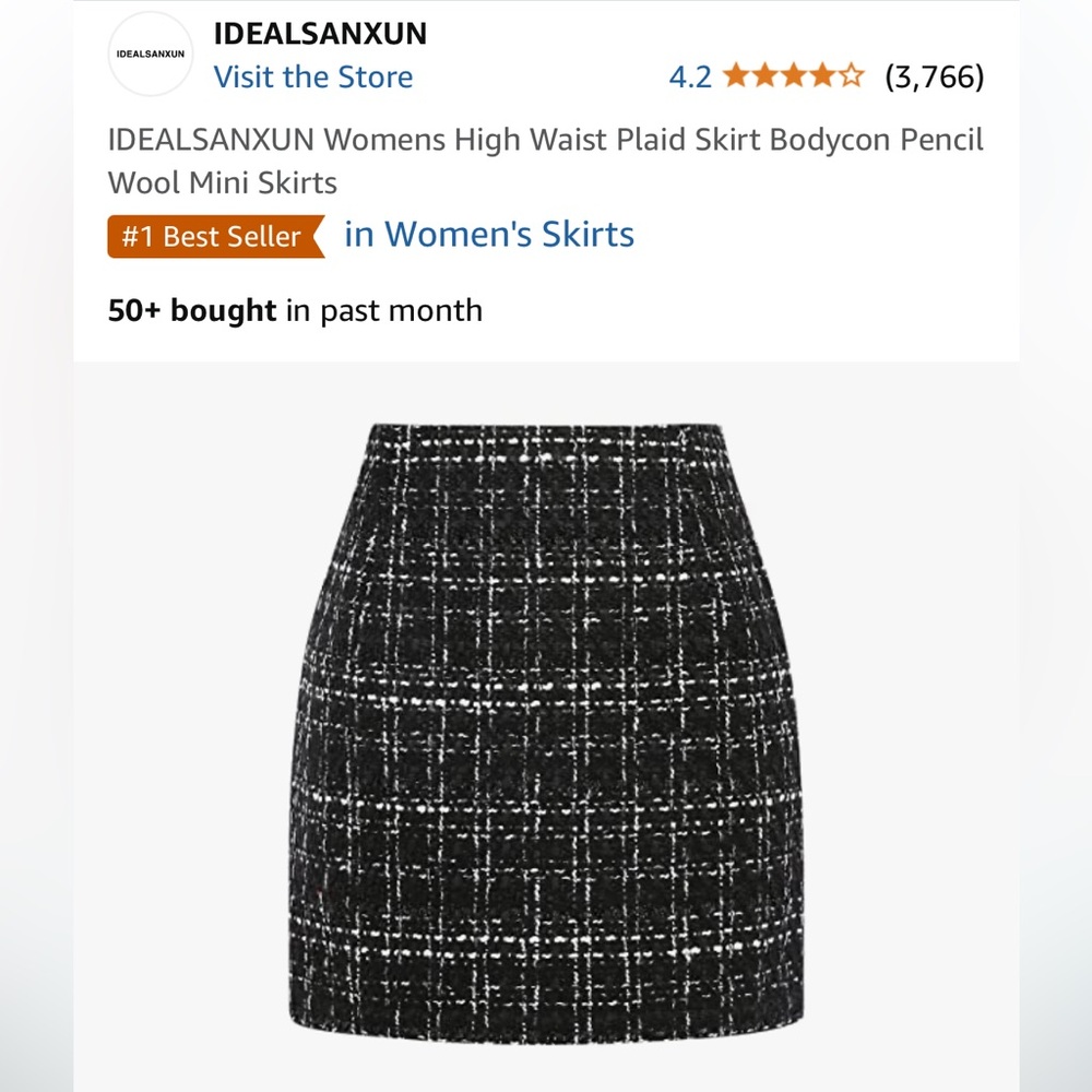 NWT black Plaid Wool Miniskirt (XS)